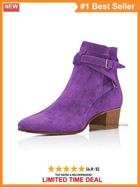 Block Low Heel Faux Suede Cowgirl Ankle Boots Pull On Buckle